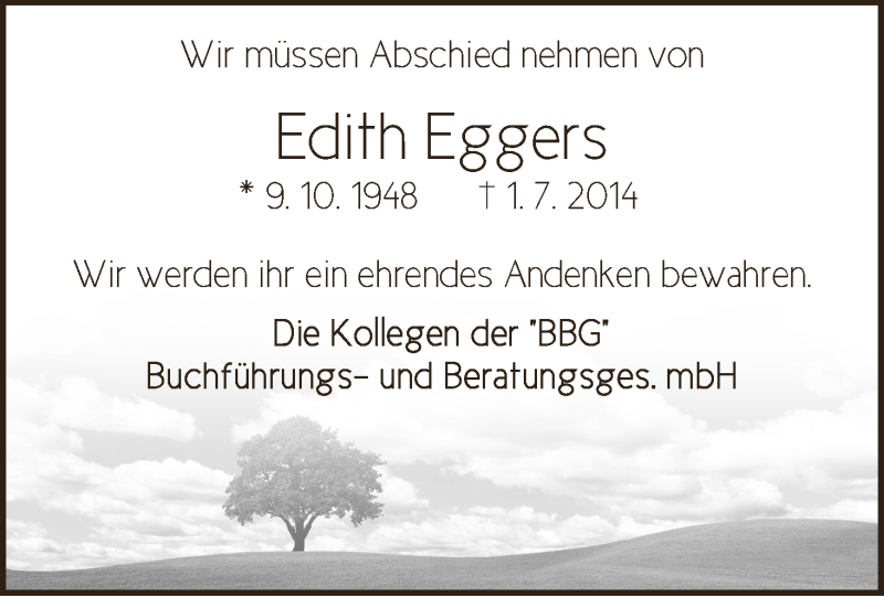 Traueranzeige von Edith Eggers von WESER-KURIER