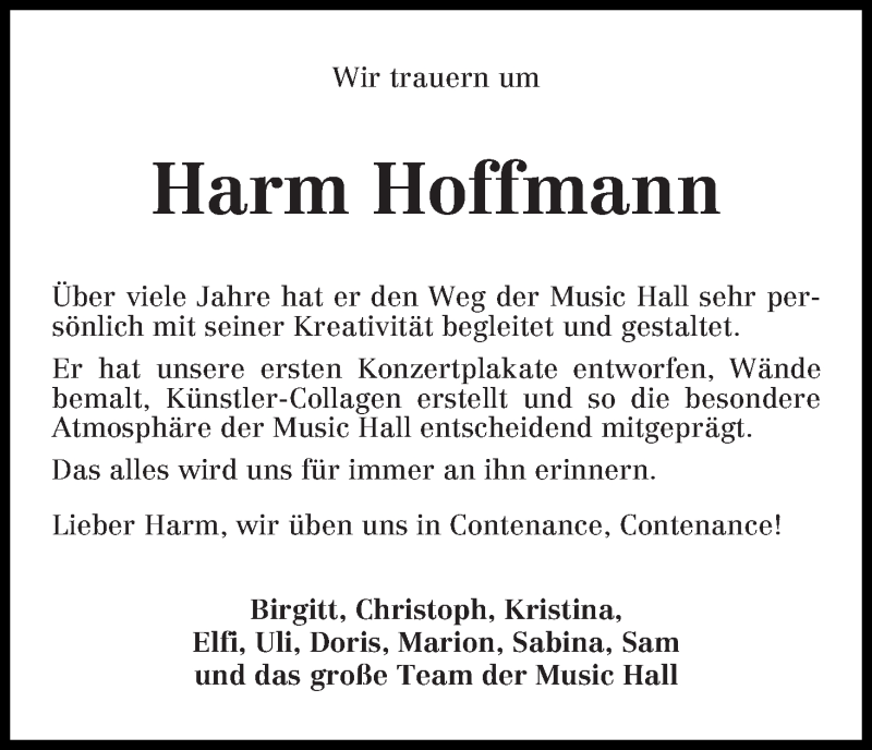  Traueranzeige für Harm Hoffmann vom 11.07.2014 aus Wuemme Zeitung