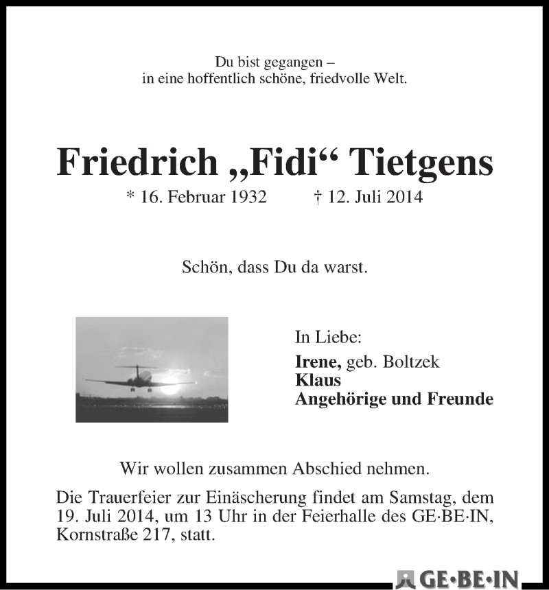 Traueranzeige von Friedrich 