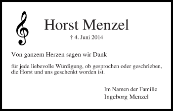 Traueranzeige von Horst Menzel