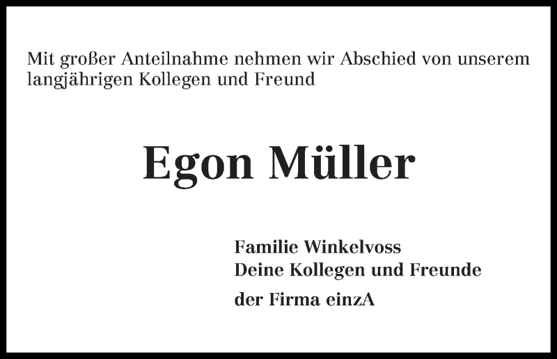 Traueranzeige von Egon Müller von WESER-KURIER