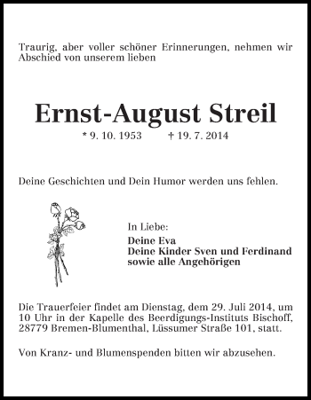 Traueranzeige von Ernst-August Streil