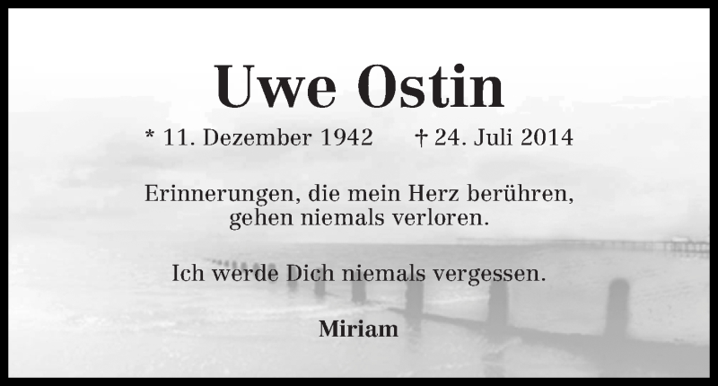  Traueranzeige für Uwe Ostin vom 02.08.2014 aus WESER-KURIER