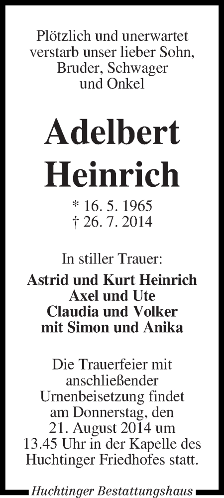 Traueranzeige von Adelbert Heinrich von WESER-KURIER