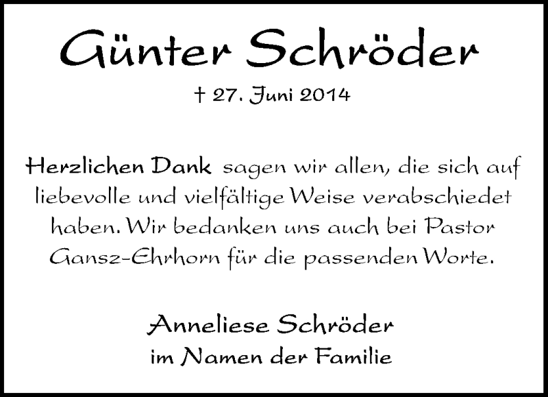 Traueranzeige von Günter Schröder von WESER-KURIER