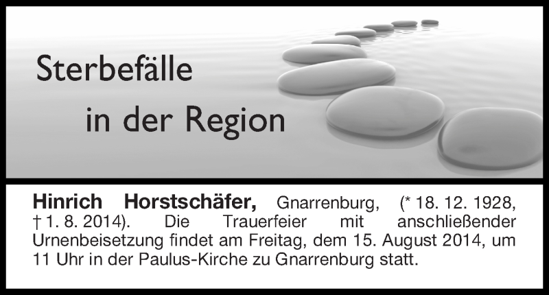 Traueranzeige von Sterbefälle in der Region OHZ von Osterholzer Kreisblatt