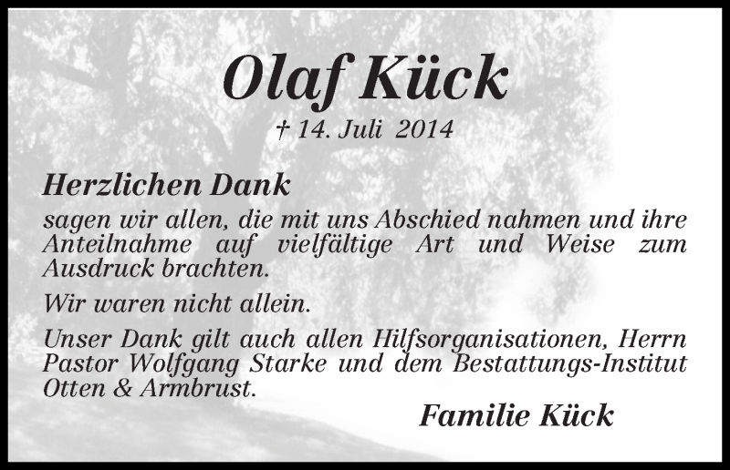 Traueranzeige von Olaf Kück von Osterholzer Kreisblatt