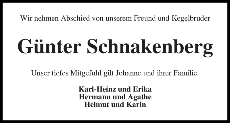  Traueranzeige für Günter Schnakenberg vom 05.09.2014 aus Wuemme Zeitung