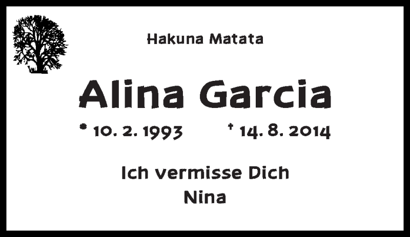 Traueranzeige von Alina Garcia von WESER-KURIER