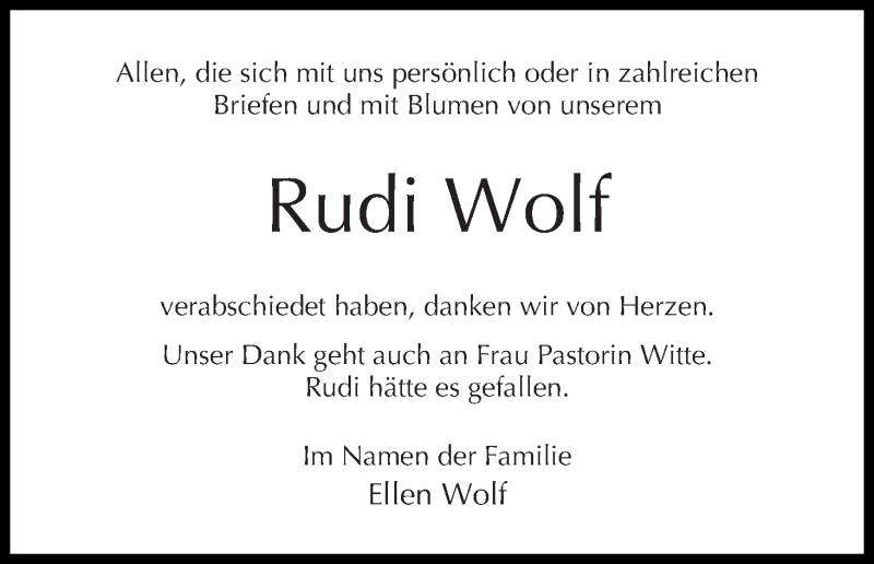  Traueranzeige für Rudi Wolf vom 10.09.2014 aus WESER-KURIER