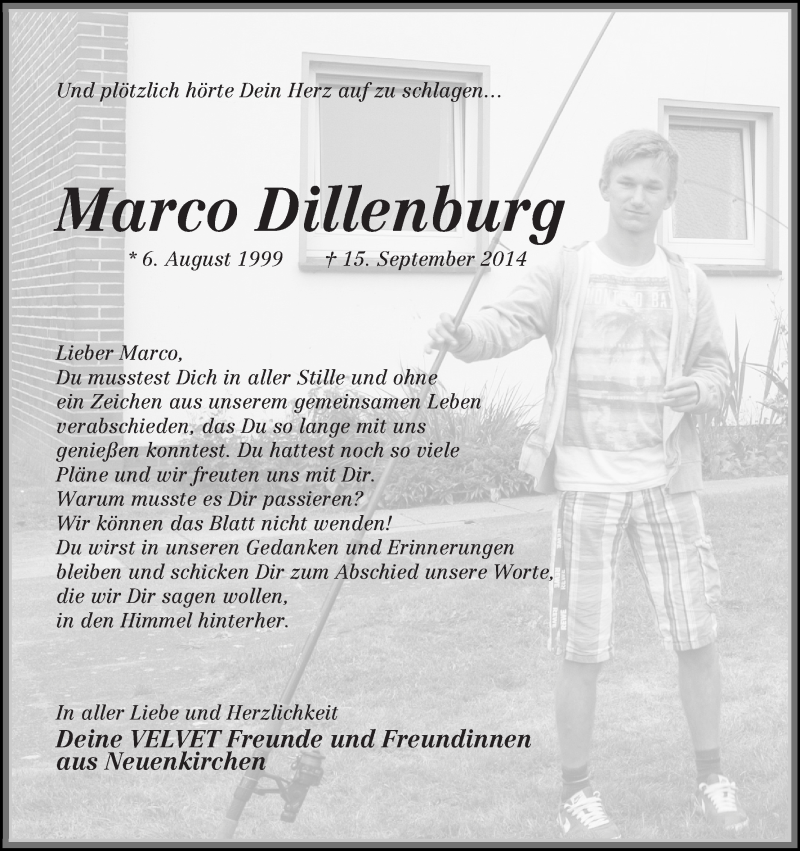 Traueranzeige von Marco Dillenburg von Die Norddeutsche