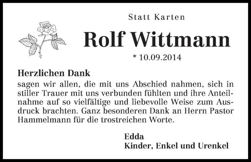 Traueranzeige von Rolf Wittmann von WESER-KURIER