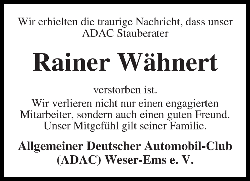  Traueranzeige für Rainer (Charly) Wähnert vom 08.10.2014 aus WESER-KURIER