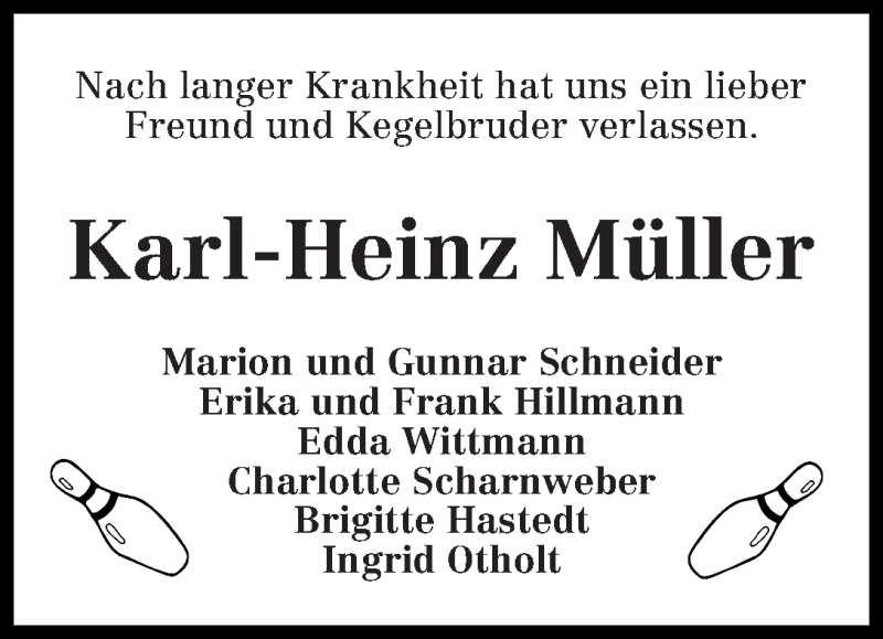 Traueranzeige von Karl-Heinz Müller von WESER-KURIER