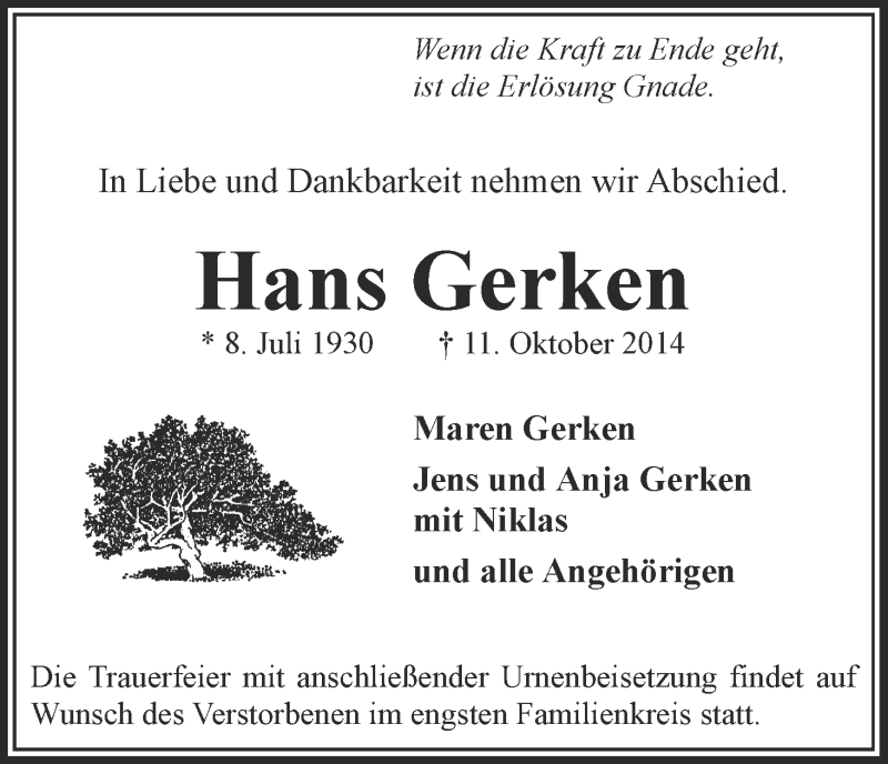 Traueranzeige von Hans Gerken von WESER-KURIER