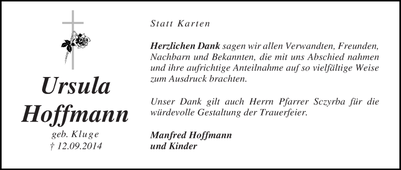Traueranzeige von Ursula Hoffmann von WESER-KURIER