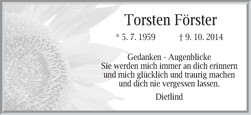  Traueranzeige für Torsten Förster vom 25.10.2014 aus WESER-KURIER