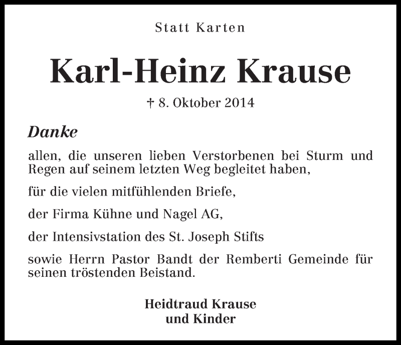 Traueranzeige von Karl-Heinz Krause von WESER-KURIER