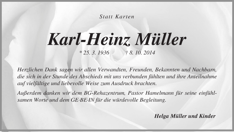 Traueranzeige von Karl-Heinz Müller von WESER-KURIER