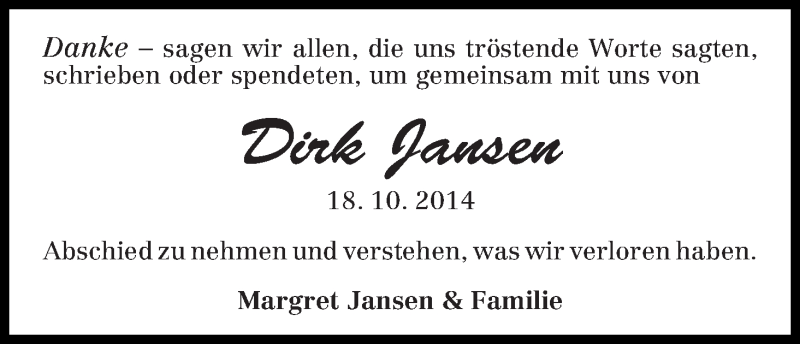Traueranzeige von Dirk Jansen von WESER-KURIER